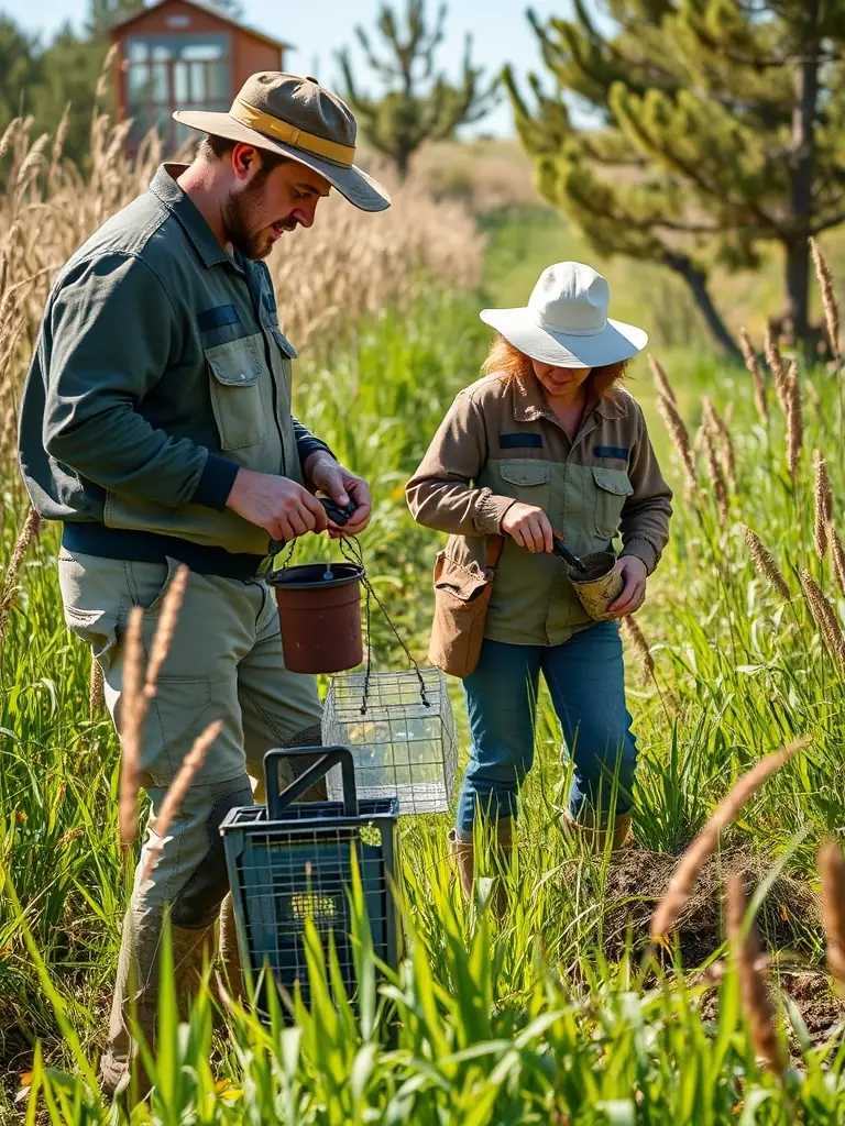 An image depicting LA BACHELARDE staff conducting pest control measures in a controlled environment to protect local wildlife.