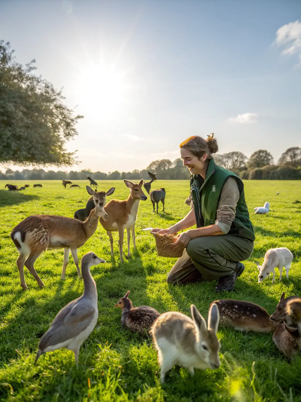A photograph of LA BACHELARDE staff working at a game breeding facility, ensuring the health and genetic diversity of the game population.